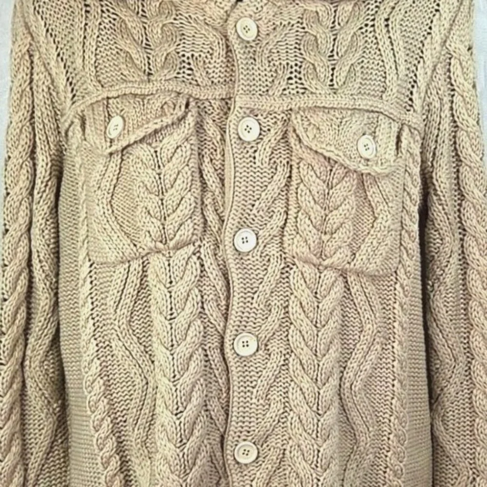 Vintage 1970's University Forum Beige Cable Knit Cardigan Jacket Wool Blend But - Picture 6 of 8